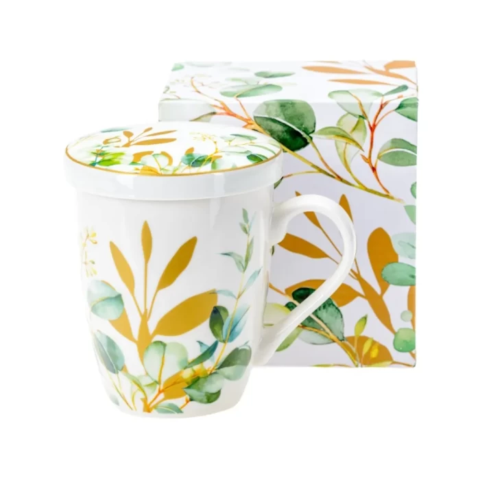 Кружка фарфоровая 350мл с крышкой и ситом