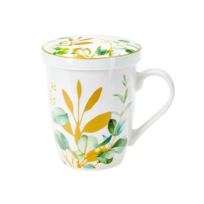 Кружка фарфоровая 350мл с крышкой и ситом