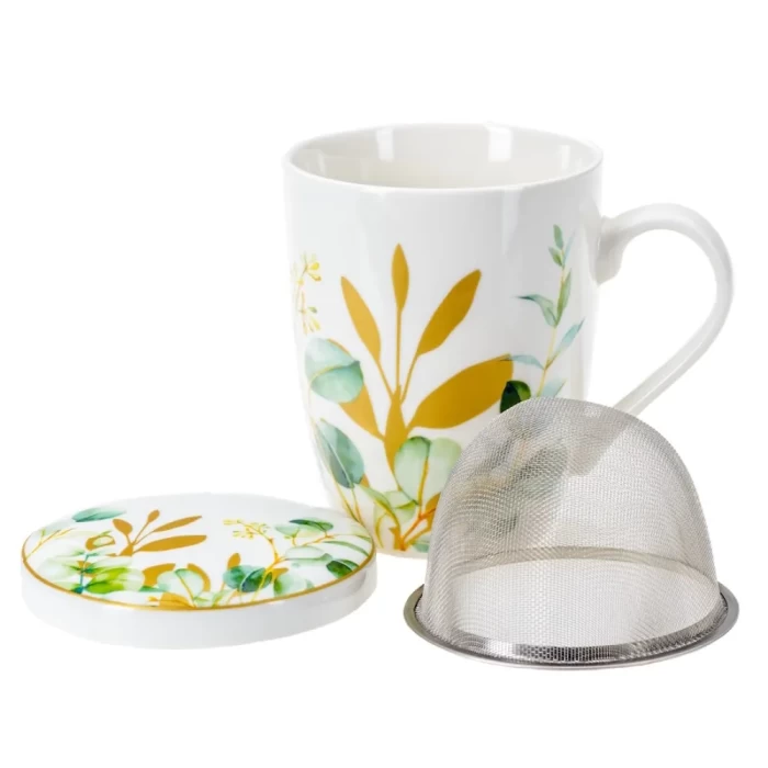 Кружка фарфоровая 350мл с крышкой и ситом