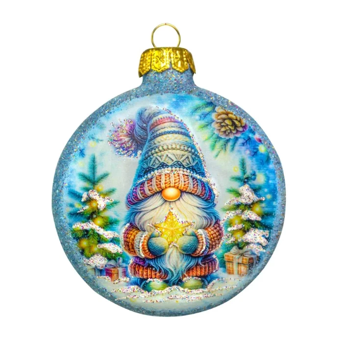 Елочная игрушка стеклянная декорированная Медальон Милый гном