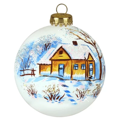 Шар стеклянный декорированный Декар Желтый домик 80 в52
