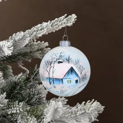 Шар стеклянный декорированный Декарт Голубой домик 80 в16