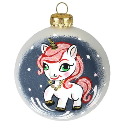 Шар стеклянный декорированный Декарт Единорожка 80 в55