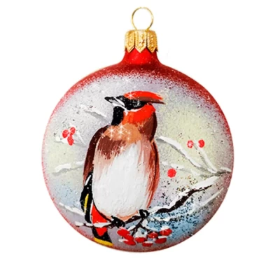 Шар стеклянный декорированный Декарт Свиристель 80 в43