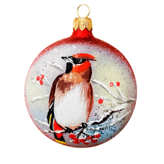 Шар стеклянный декорированный Декарт Свиристель 80 в43