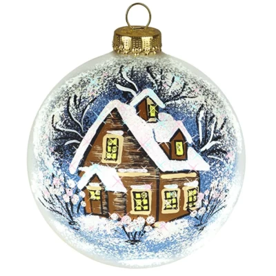 Шар стеклянный декорированный Декарт Домик деда мороза 80 в51