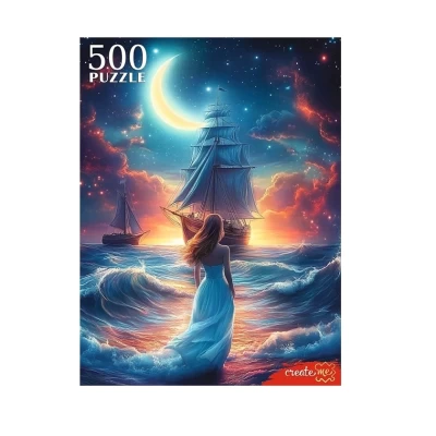 Пазл Рыжий кот Девушка у ночного моря 500 элементов