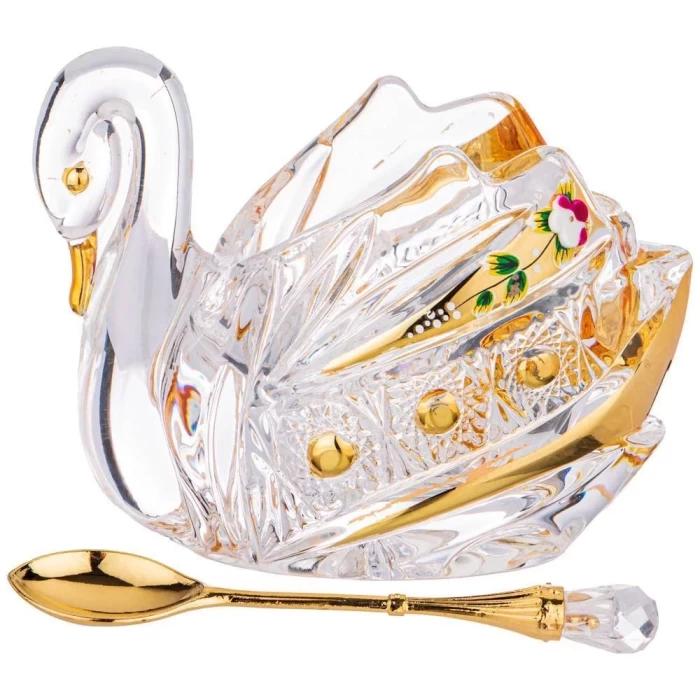 Икорница с ложкой Лебедь Lefard Gold Glass 195-123