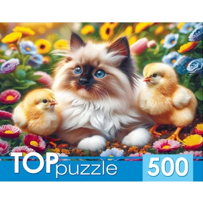Пазл TOPpuzzle Котёнок и цыплята 500 элементов