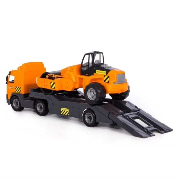 Автомобиль-трейлер + дорожный каток 