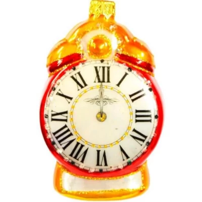 Елочная игрушка стеклянная декорированная Будильник
