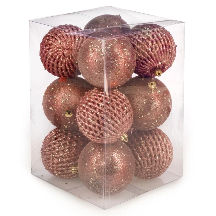 Набор новогодних шаров Ausini B8015PN розовый 8см 12шт