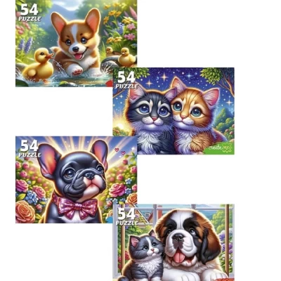 Пазл Рыжий кот Котята с щенками 54 элемента