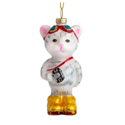 Елочная игрушка стеклянная декорированная Котик