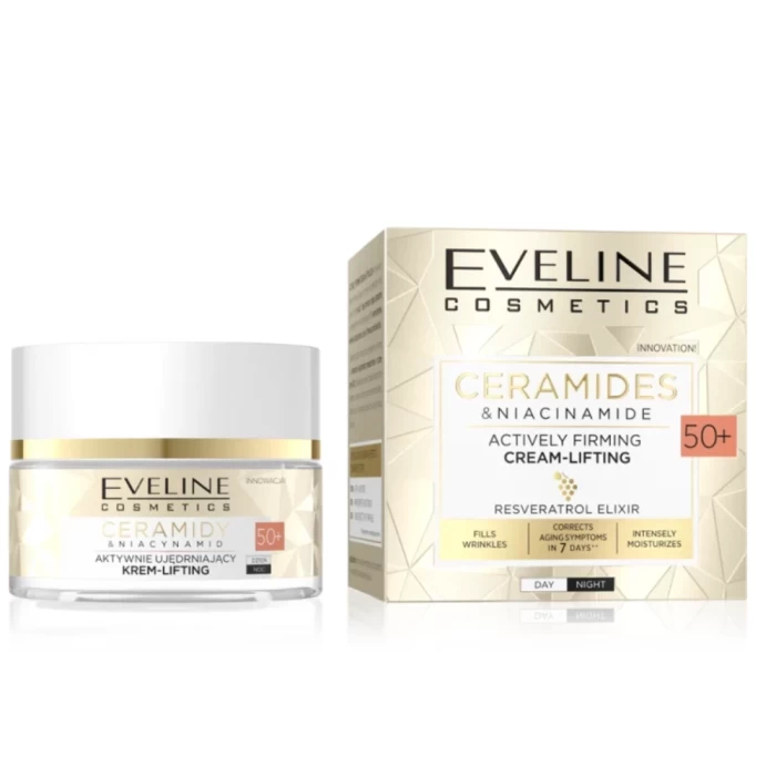Крем-лифтинг для лица Eveline CERAMIDES & NIACINAMIDE активно укрепляющий дневной/ночной 50+ 50мл 