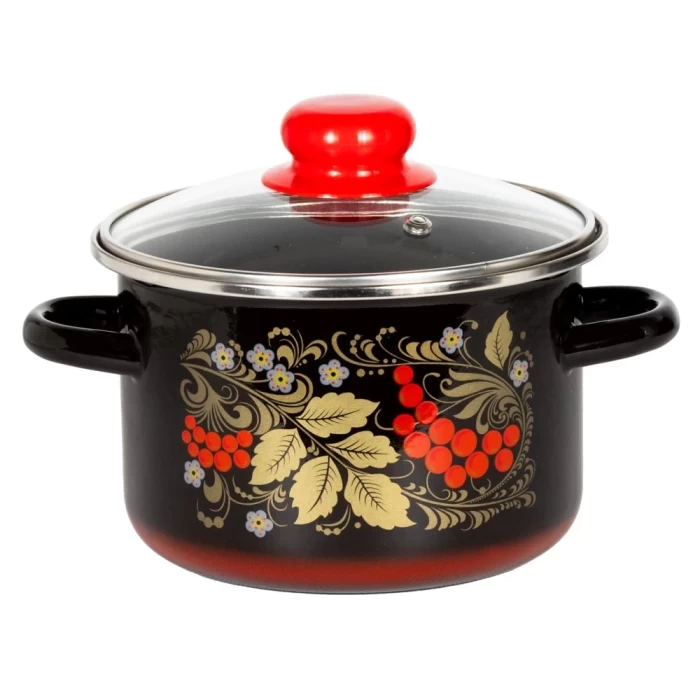 Кастрюля СтальЭмаль Рябина со стеклянной крышкой 2л