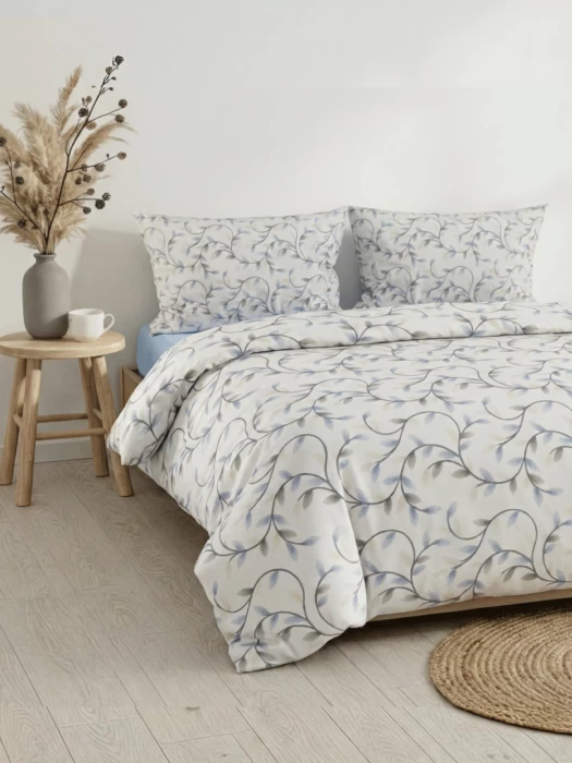 Комплект постельного белья Евро ТМ "ЦУМ" Голубые листья