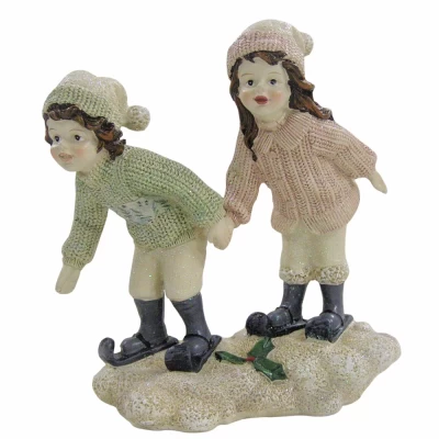 Новогодний сувенир Девилон Мальчик и девочка на лыжах 880231