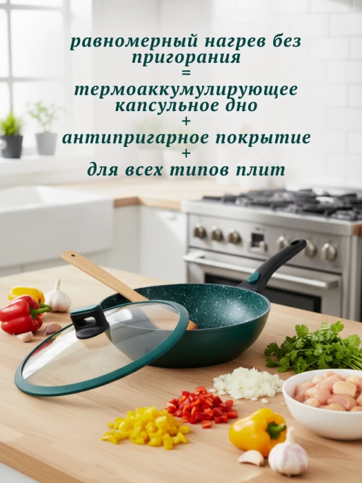 Сковорода ТМ "ЦУМ" глубокая темно-зеленая, 28-30см